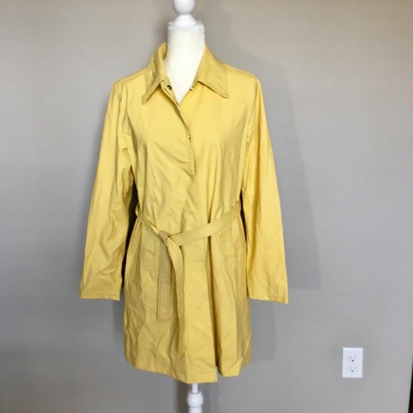 Paul Harris Design Small Yellow Rain Coat Midi Jacket Snap Front Collared Belted - Picture 1 of 12